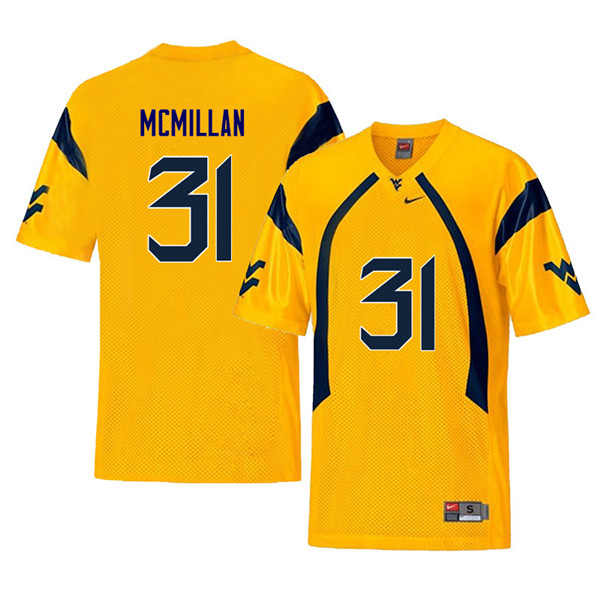 Men #31 Jawaun McMillan West Virginia Mountaineers Retro College Football Jerseys Sale-Yellow
